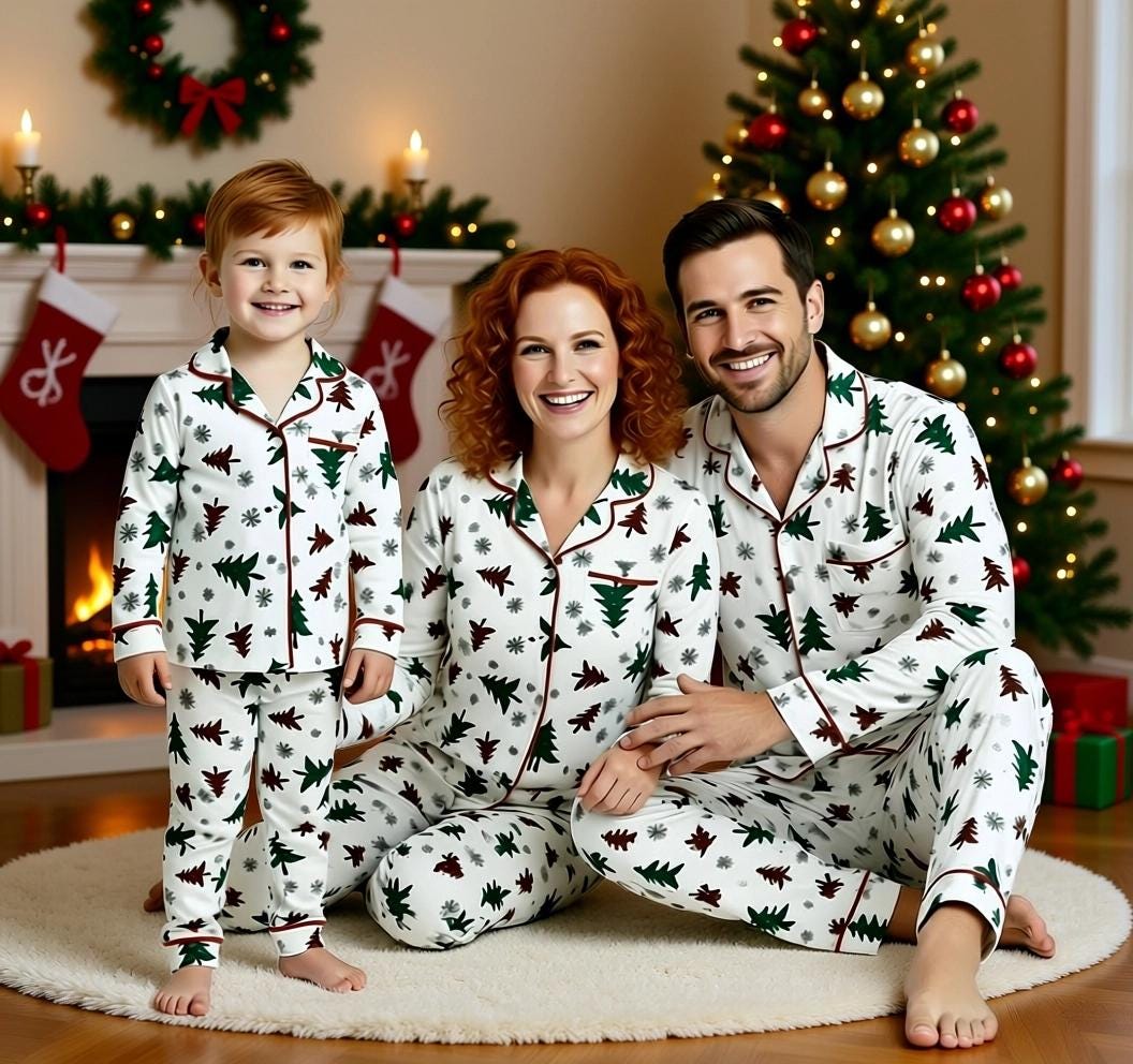 Festive Winter Trees Family Pajama Set - AND PET BANDANA!