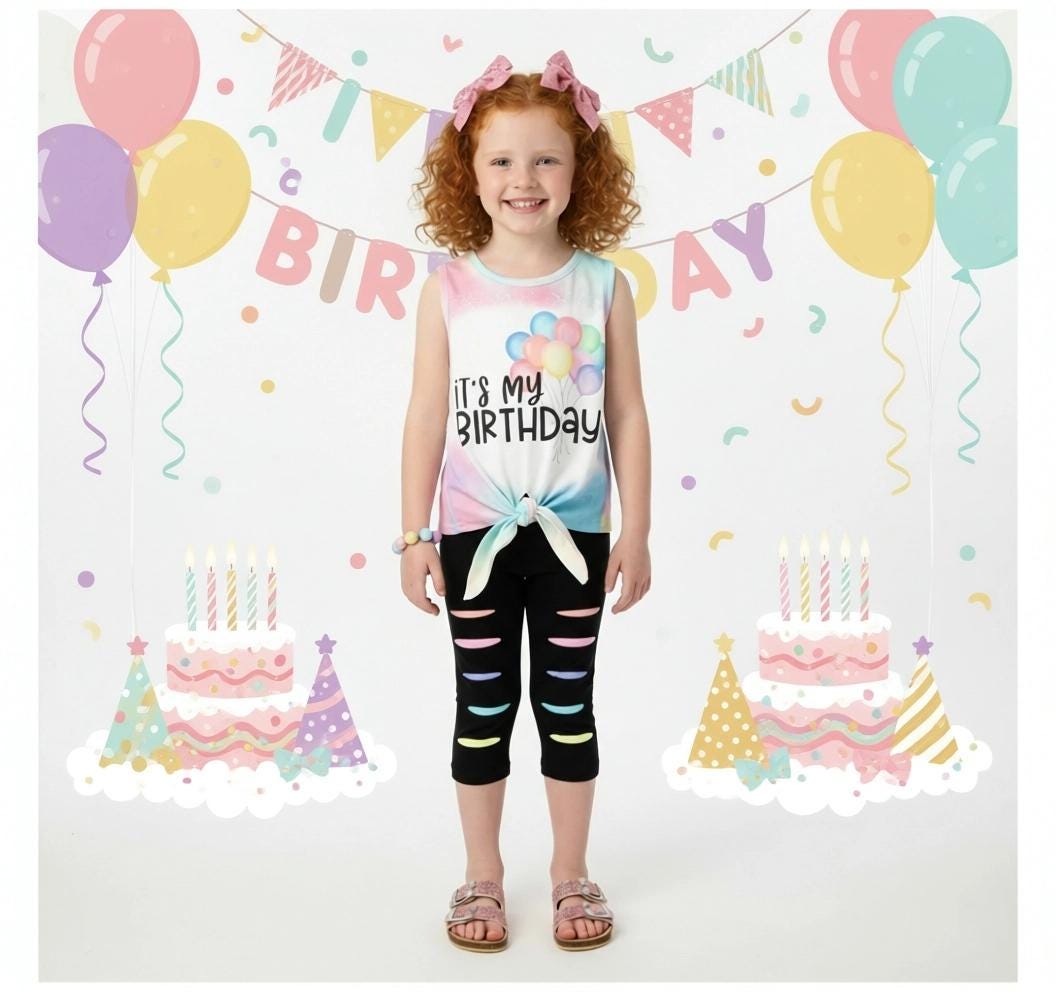 Toddler Girl Birthday Outfit, Pastel Rainbow Capri Set, It's My Birthday Shirt & Pants Set