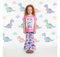 Girls/Toddler "Just A Girl Who Loves Dinosaurs" Bell Bottom Set, 12-18 Months 2T 3T 4T 5 6 7 8 10 12 Years, Outfit Pink Purple, Boutique