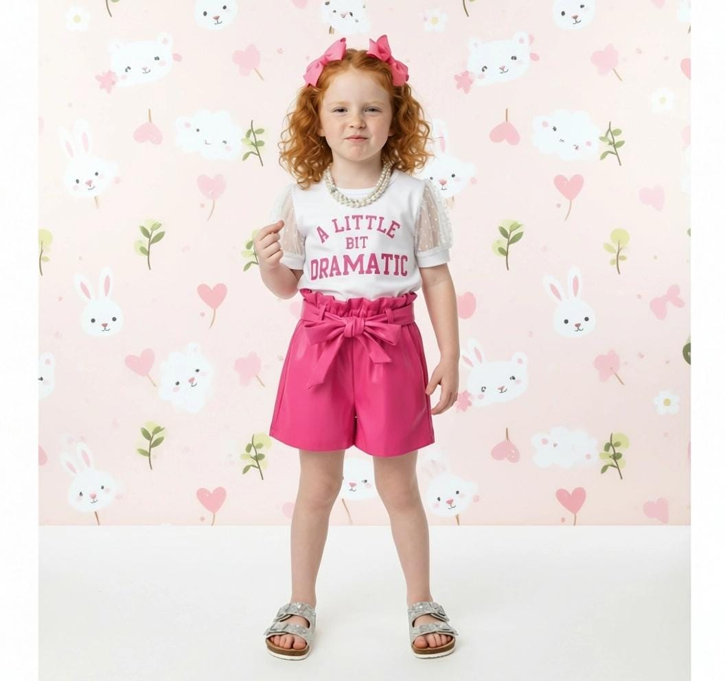 Girls/Toddler/Baby "A Little Bit Dramatic" Pink Pleather Short Set