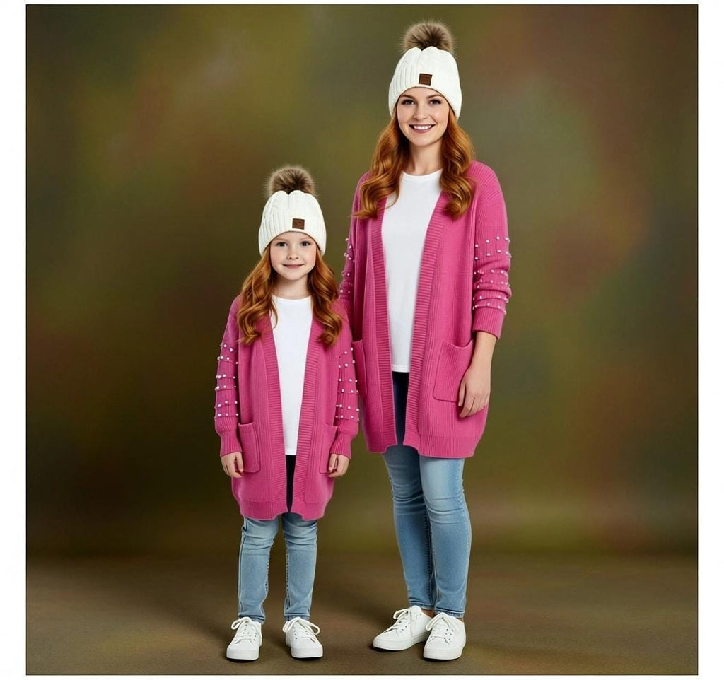 Mommy & Mini Pink Pearl Cardigan Sweater, Mom And Me