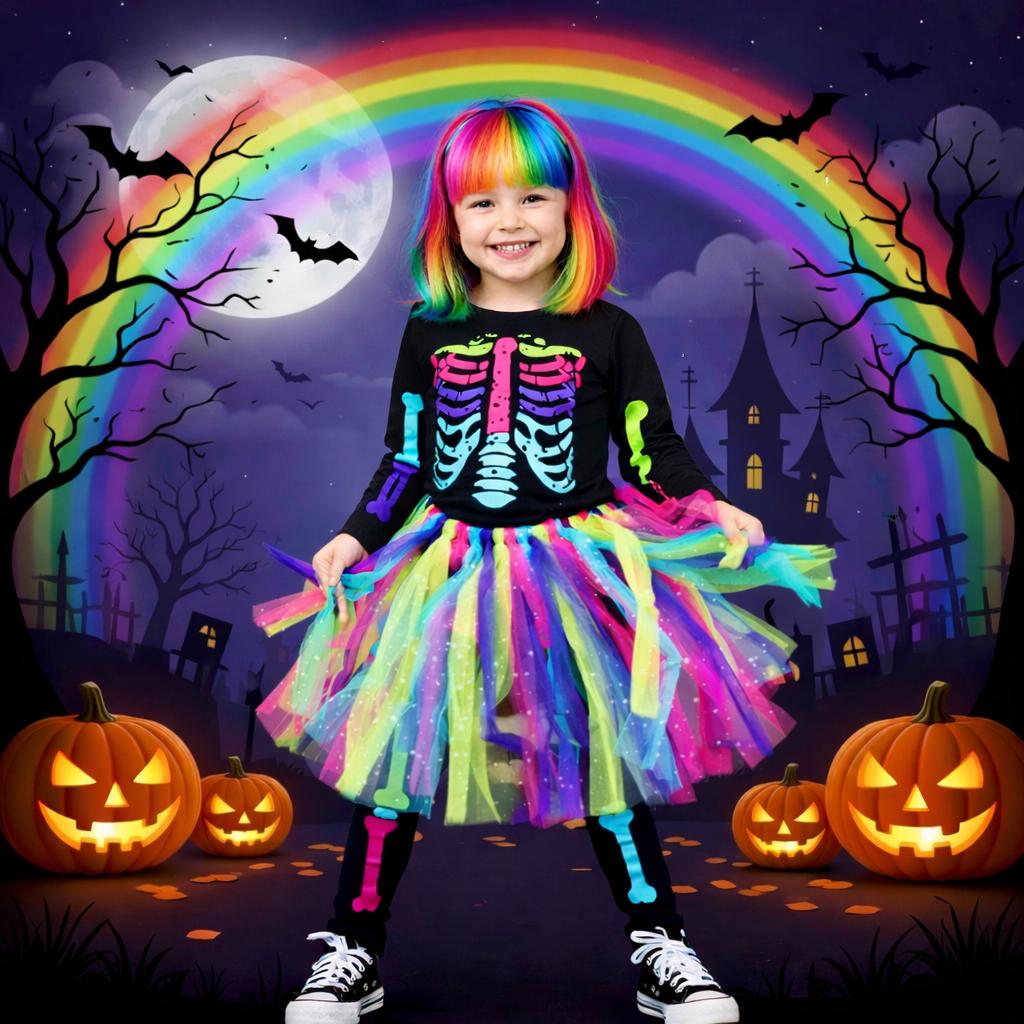 RESTOCKED! Girls/Toddler 3PC Skeleton Tutu Pant Costume Set, Top, Skirt & Leggings Complete Halloween Outfit, Kid, Girls Halloween Costume