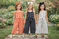 RESTOCKED! Girls/Toddler/Baby Striped Tie Waist Jumpsuit - Black, White Or Orange! Size 6 12 18 Months 2T 3T 4T 5 6 7 8 10 12 14 16 Years