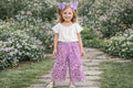 Lavender Floral Lace Baby Girl Outfit Set – Toddler Ruffle Pants & Top – Boho Spring Outfit – First Birthday, Easter, Photo Shoot Outfit