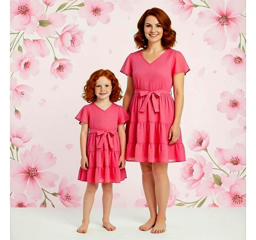 Mommy & Me Swiss Dot Dress | Matching Mother Daughter Dresses | Mommy and Mini Outfit | Hot Pink or Plum Dress | Family Photo Outfit