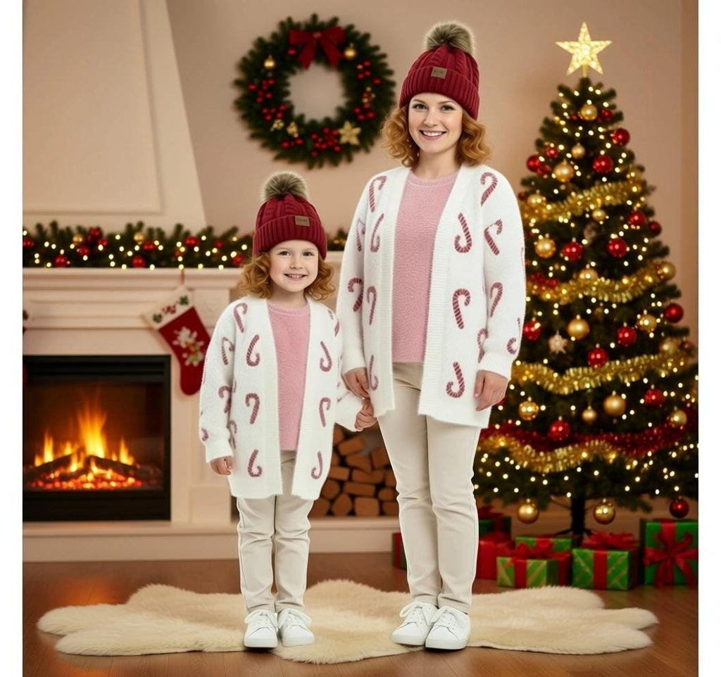 RESTOCKED! Candy Cane Cardigan, Mommy and Me Matching Sweaters, Cozy Holiday Tops, Plus Size Options, Girls Toddler Baby Outfits