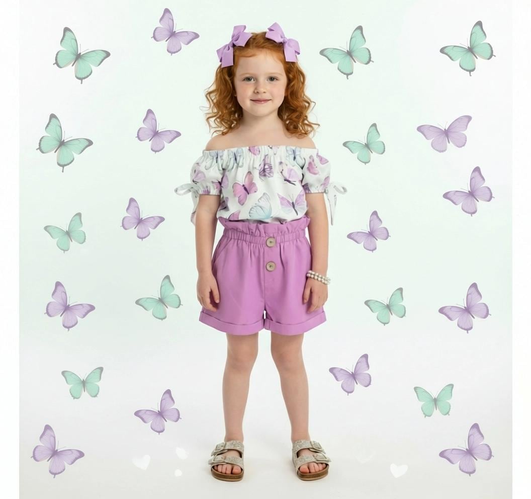 Girls/Toddler/Baby Mint & Lavender Butterfly Short Set