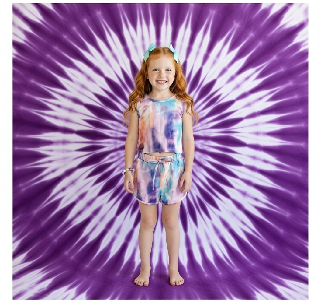 Girls/Toddler/Baby Purple Sunset Tie Dye Print Knotted Tank Top Short Set