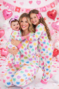 Mommy and Me Valentine's Day Pajamas, White Candy Heart Matching Family Pajamas, Mom and Mini Pajama Set, Valentine Sleepwear
