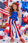 Restocked Patriotic Red White and Blue Sequin Bell Bottom Set | Blue Striped Outfit for Girls, Toddlers and Babies | Memorial Day & July 4th