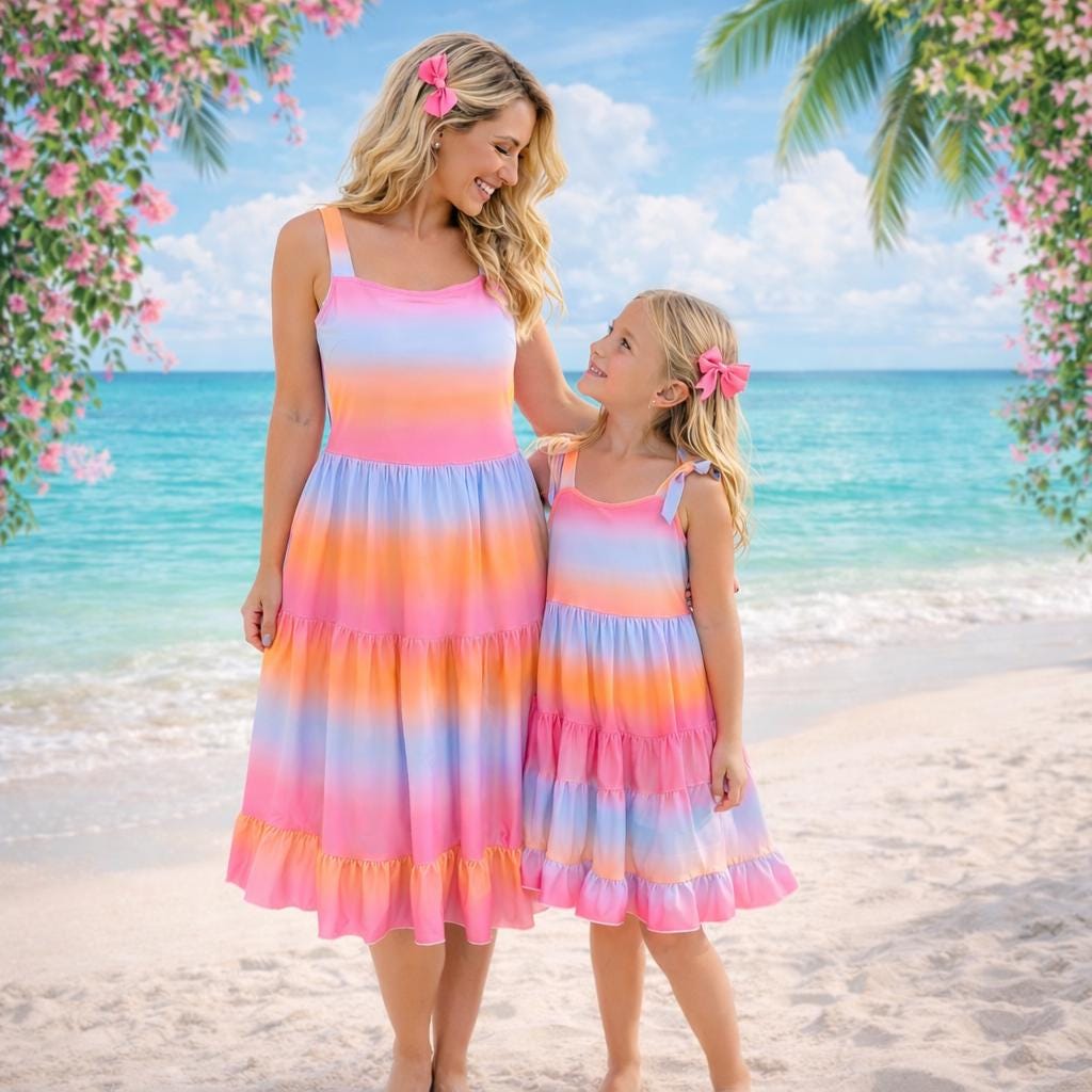 Mommy & Me Matching Dresses, Sunset Ruffle Tank Dress, Mom and Daughter Outfit, Mommy and Mini Set, Spring Summer Dress, Mother’s Day Gift