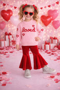 Baby Toddler Girl Valentine's Day Knit Sweater Bell Bottom Set, Heart Outfit, Valentine's Day Clothing, Girls Bell Bottom Outfit