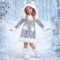 Snow Leopard Costume for Girls & Toddlers – White Leopard Print Dress, Fur Headpiece and Leg Warmers, Halloween Costume, Kids Animal Outfit