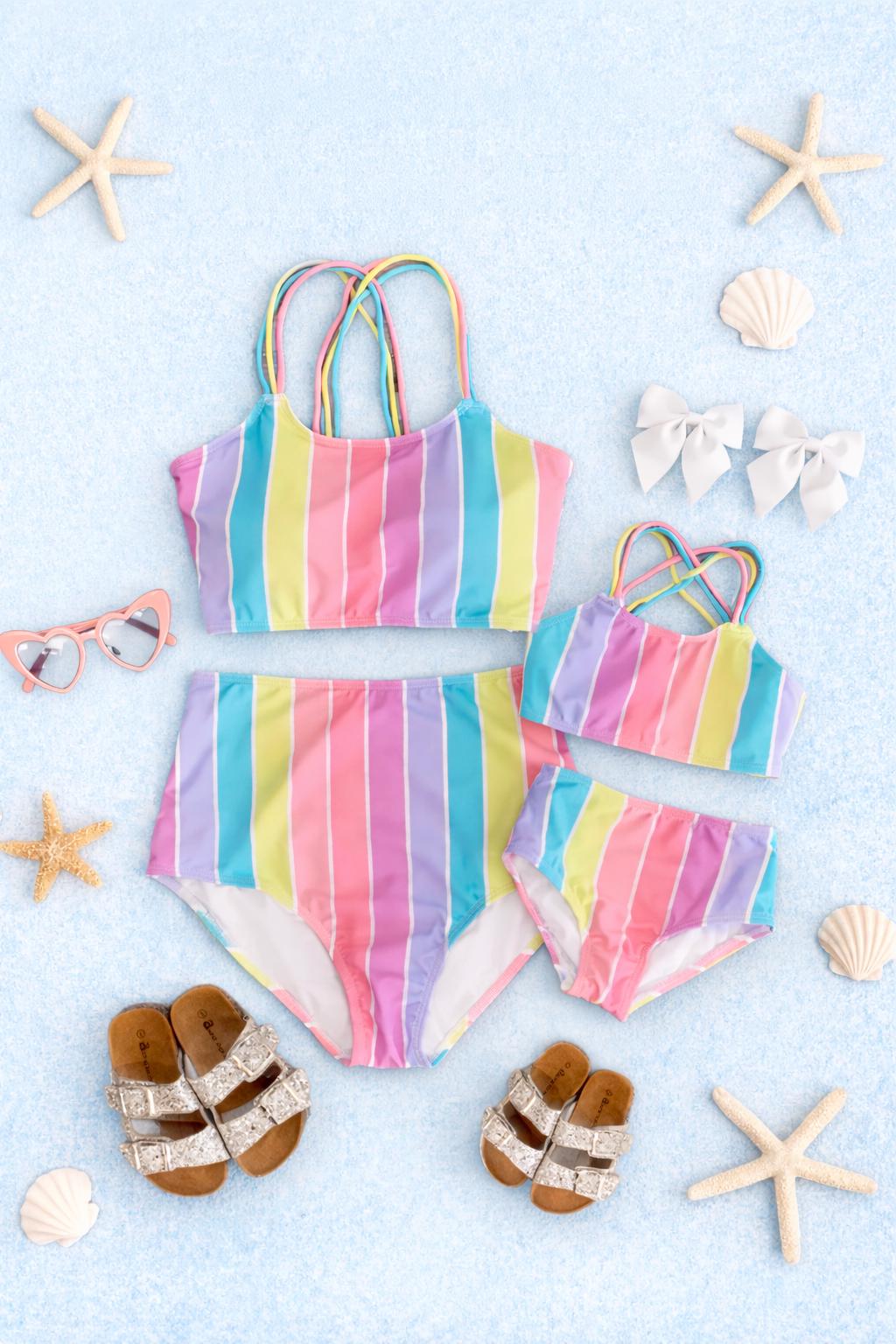 Mom and Me Pastel Stripe Bikini, Matching Family Bathing Suits, Mother Daughter Bikini, Swimwear, Gift for Mom
