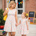 RESTOCKED! Girls/Toddler, Mom & Me, Teacher, White Alphabet Dress, 3T 4T 5 6 7 8 10 12 14 16 Years, Mom S-4-XL, Back To School Dress