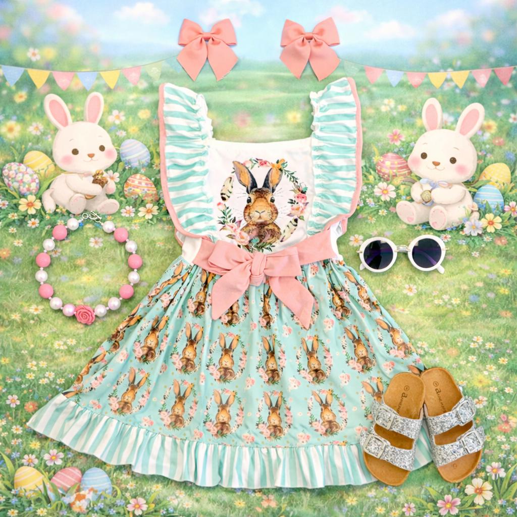 Mint Peter Cottontail Ruffle Dress – Easter Bunny Girls Dress