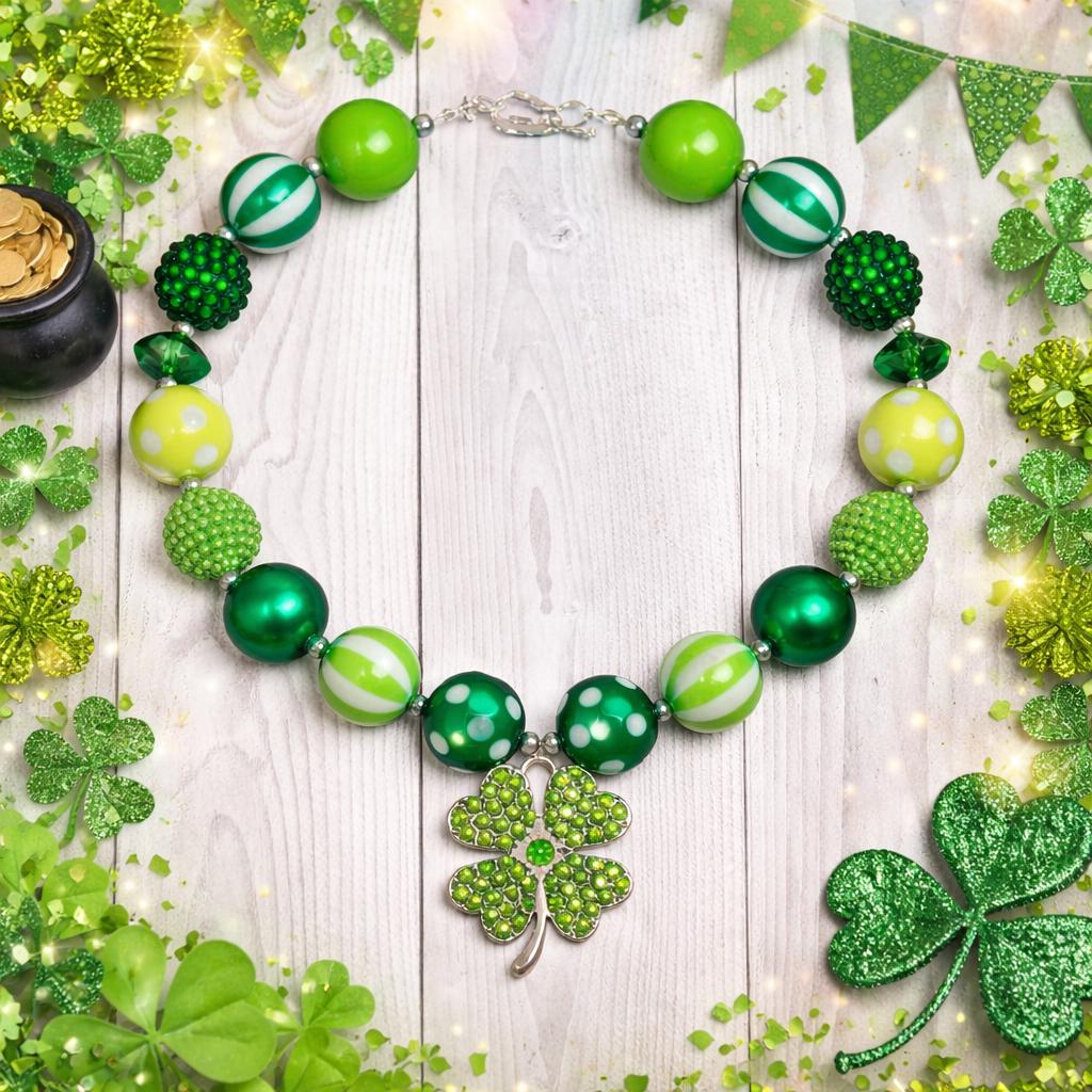 RESTOCKED! Rhinestone Four-Leaf Clover Bubblegum Necklace
