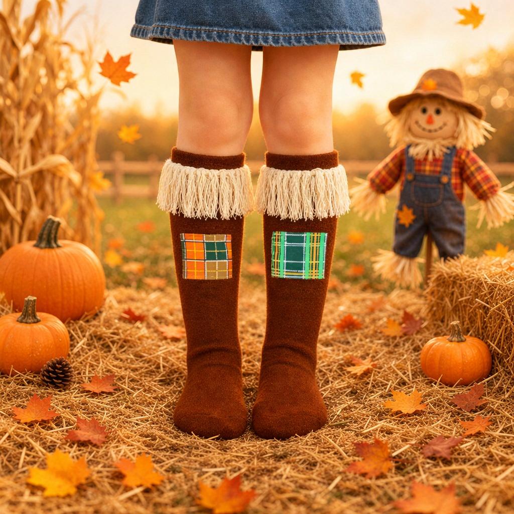 RESTOCKED! Scarecrow Knee High Socks for Girls & Toddlers | Fall Harvest Costume Socks | Halloween Scarecrow Outfit Accessory
