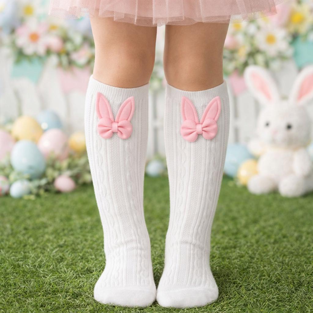 Bunny Ear Bow Socks, Easter Spring Girls, Rabbit Ear, Holiday Bunny Ears Easter Bunny, Knee Highs