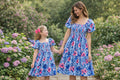 Mommy and Me Matching Blue & Pink Floral Dress – Mother Daughter Outfit, Family Matching Dresses