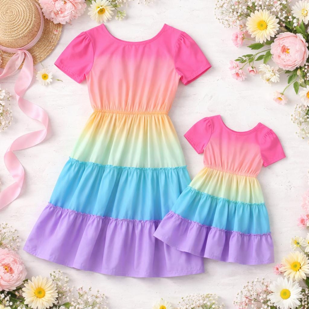 Mom and Me - Rainbow Tiered Dress, Matching Family, Mother Daughter, Gift for Mom