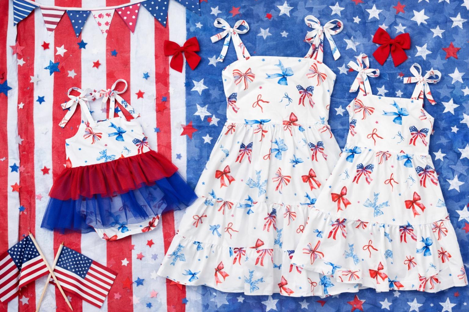Mom & Me Patriotic Red White And Blue Bow Dress – 4th of July And Memorial Day Matching Outfits
