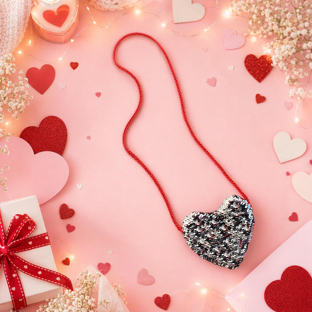 Sequin Heart Purse, Red Silver Valentine's Day Children's Purse, Gift Idea
