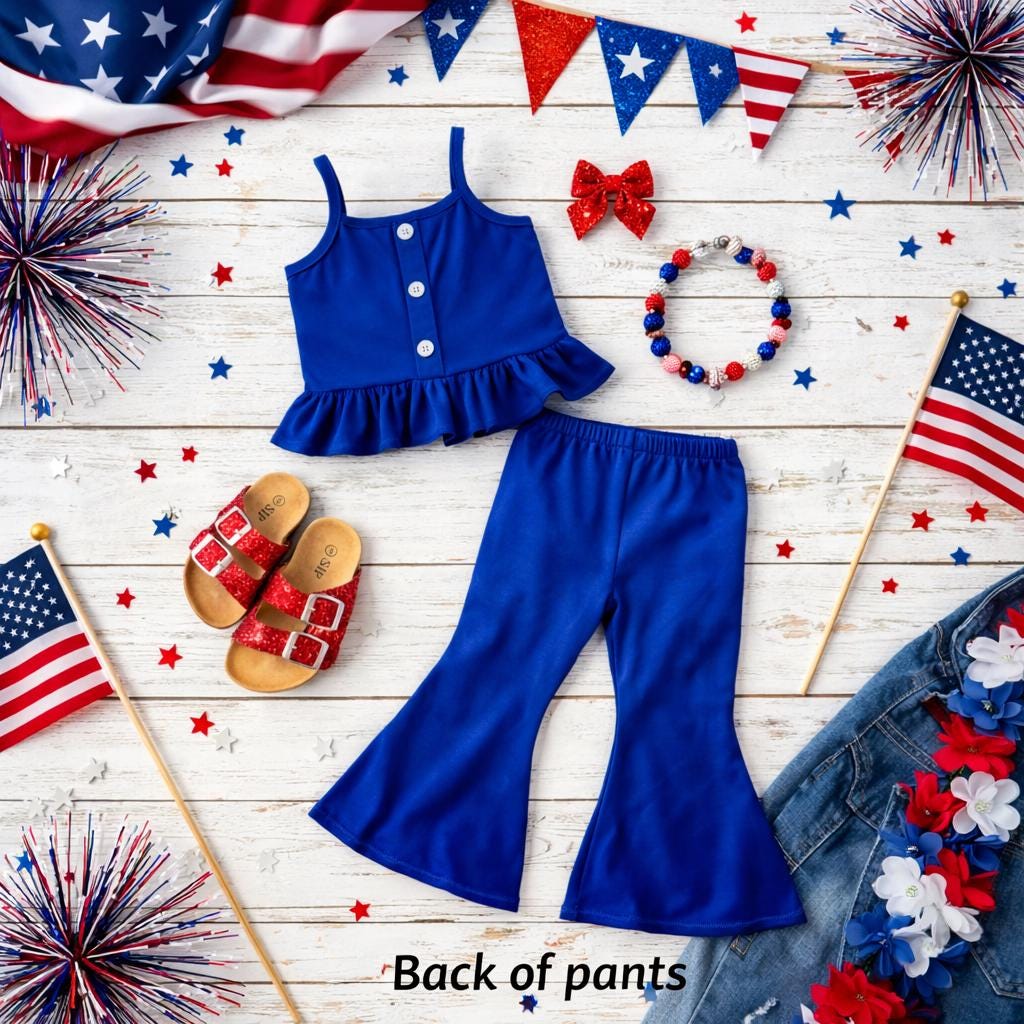 Restocked Patriotic Red White and Blue Sequin Bell Bottom Set | Blue Striped Outfit for Girls, Toddlers and Babies | Memorial Day & July 4th