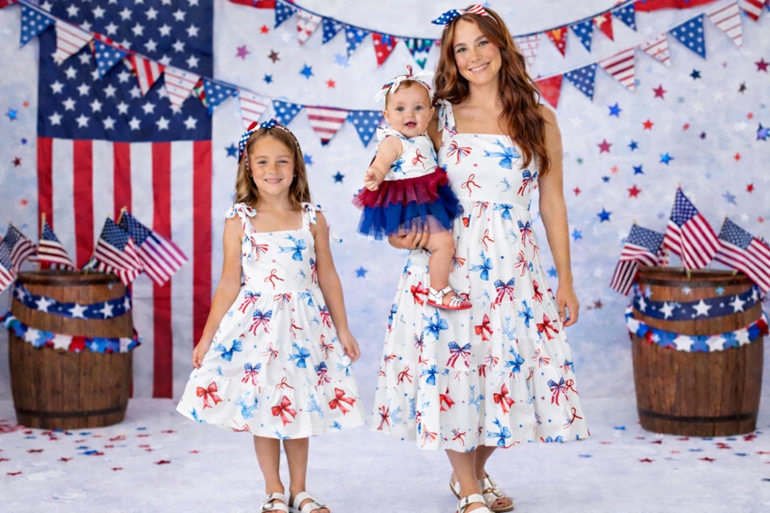 Mom & Me Patriotic Red White And Blue Bow Dress – 4th of July And Memorial Day Matching Outfits