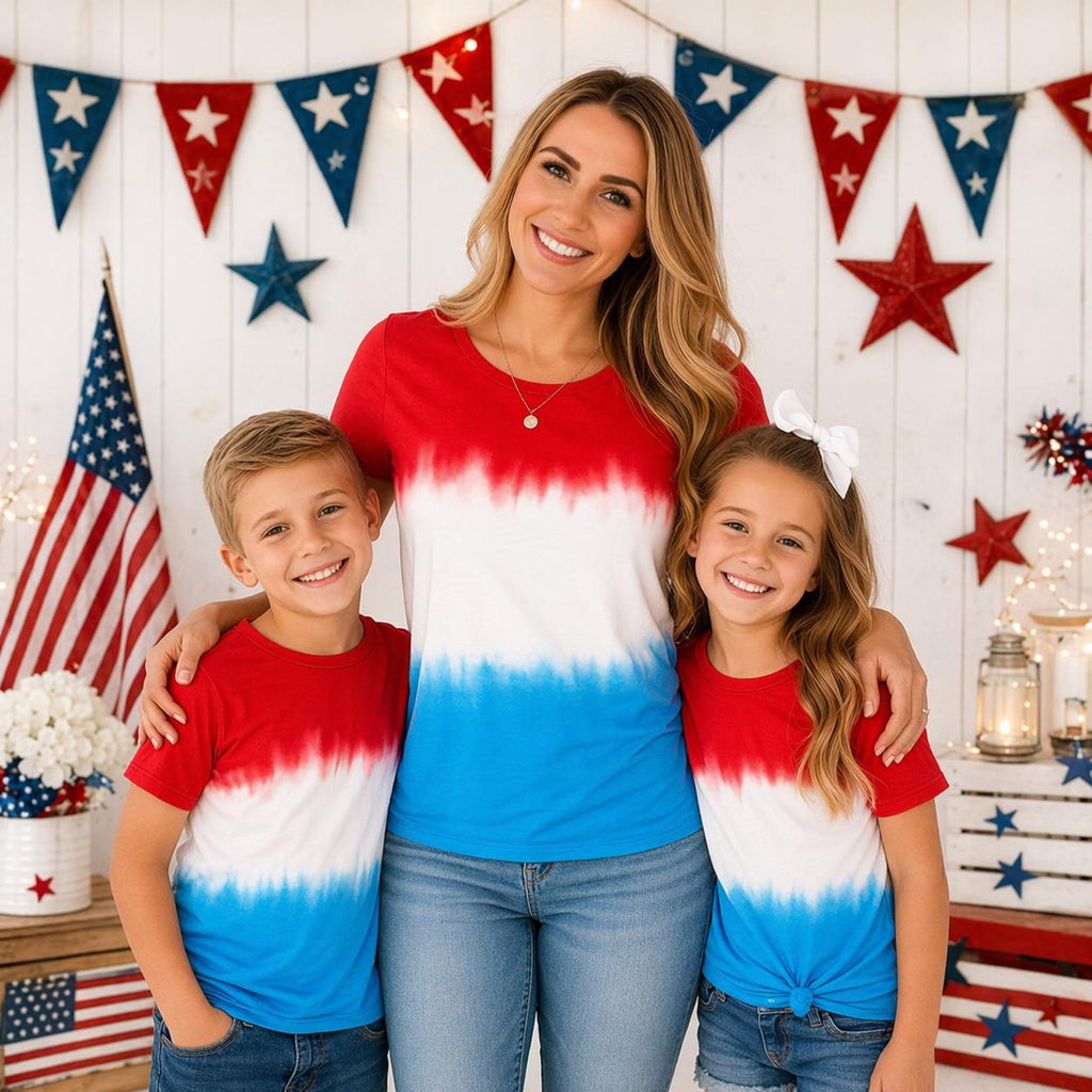 Mom & Kid Matching Patriotic Ombre Shirt, Firecracker 4th of July Tee, Mommy and Me Independence Day Outfit
