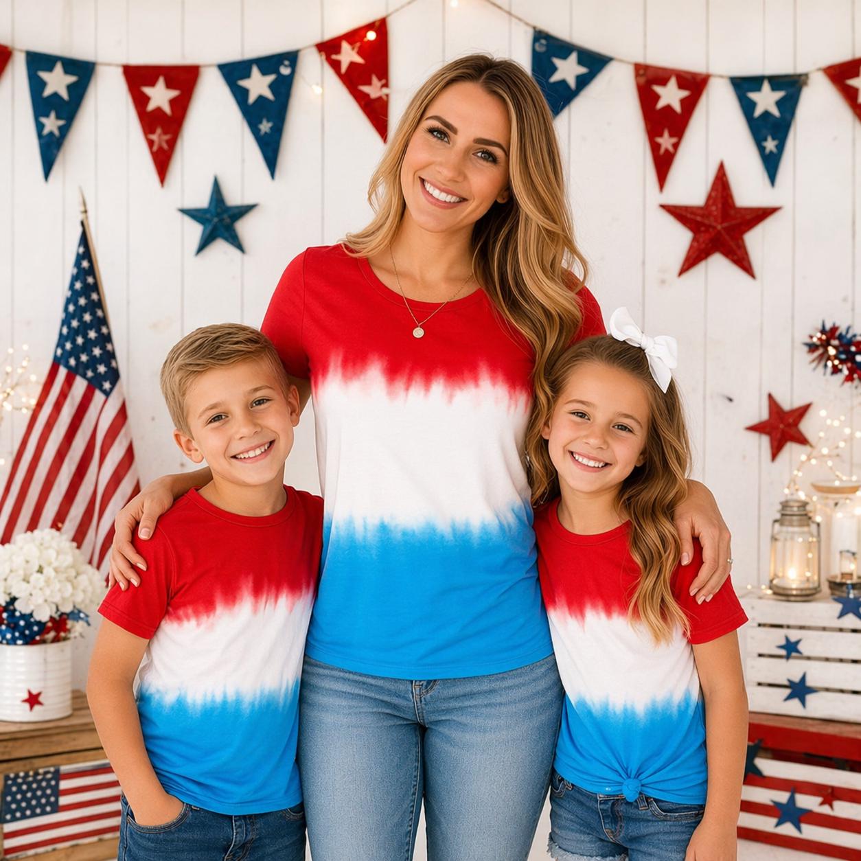 Mom & Kid Matching Patriotic Ombre Shirt, Firecracker 4th of July Tee, Mommy and Me Independence Day Outfit