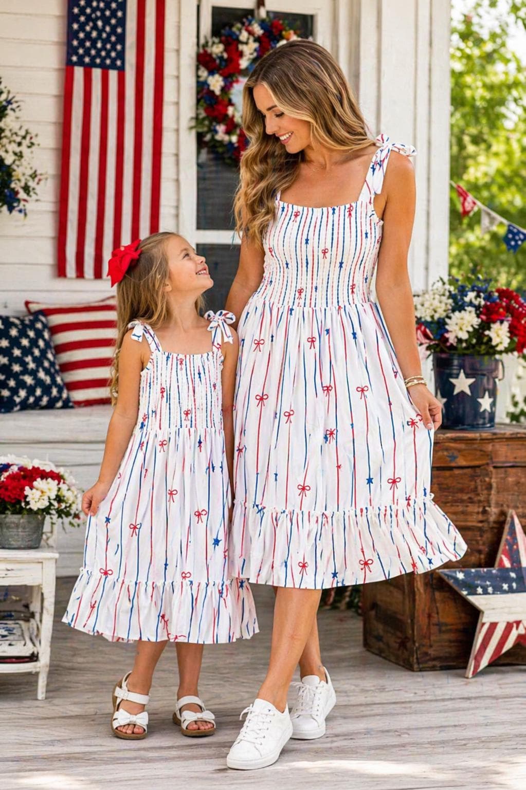 Mom & Me Matching Patriotic Dress, Stars and Bows Stripe Dress, 4th of July Outfit, Memorial Day Dress, Mommy and Me Outfit, USA Flag Dress