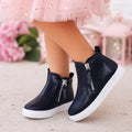 Metallic Black Booties for Girls | Shimmer Ankle Boots | Toddler & Little Girls Shoes