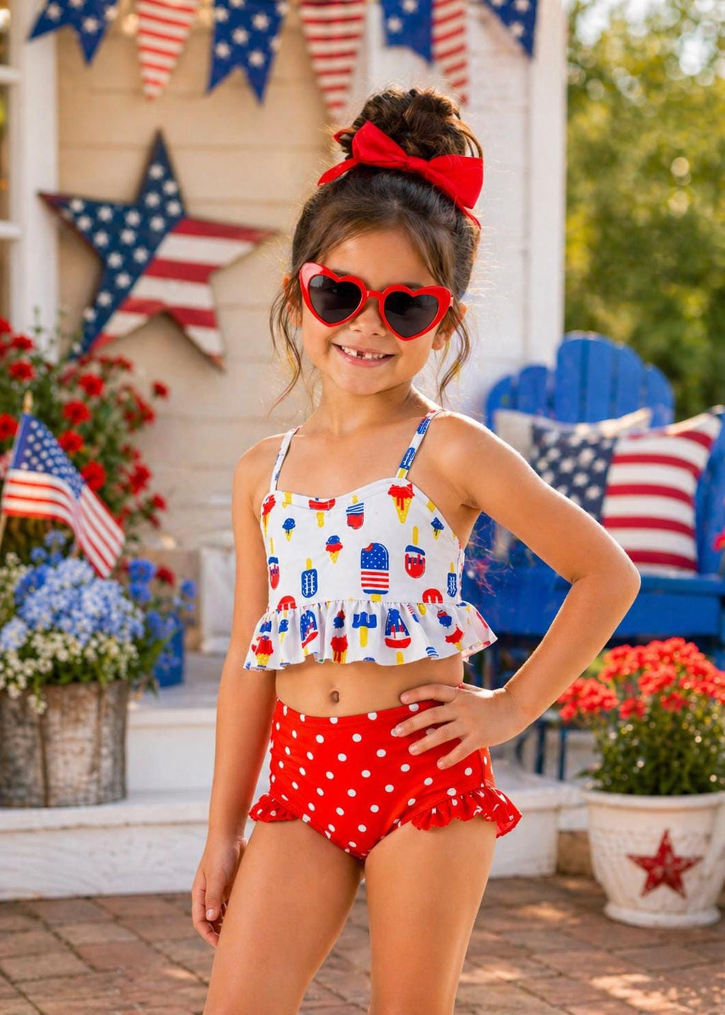 Patriotic Popsicle High-Waisted Bikini Set – Retro USA Summer Swimwear