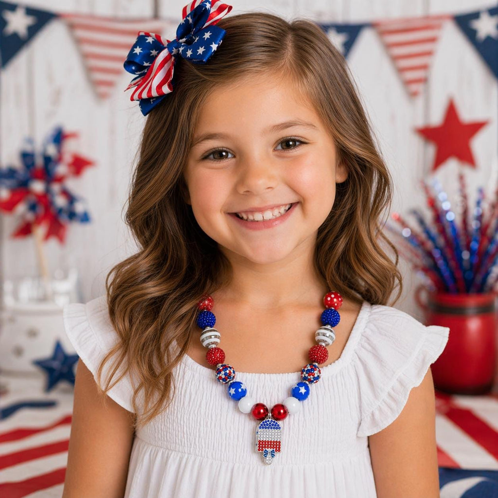 Patriotic Popsicle Bubblegum Necklace | Red White Blue Kids Necklace | 4th of July Jewelry for Girls