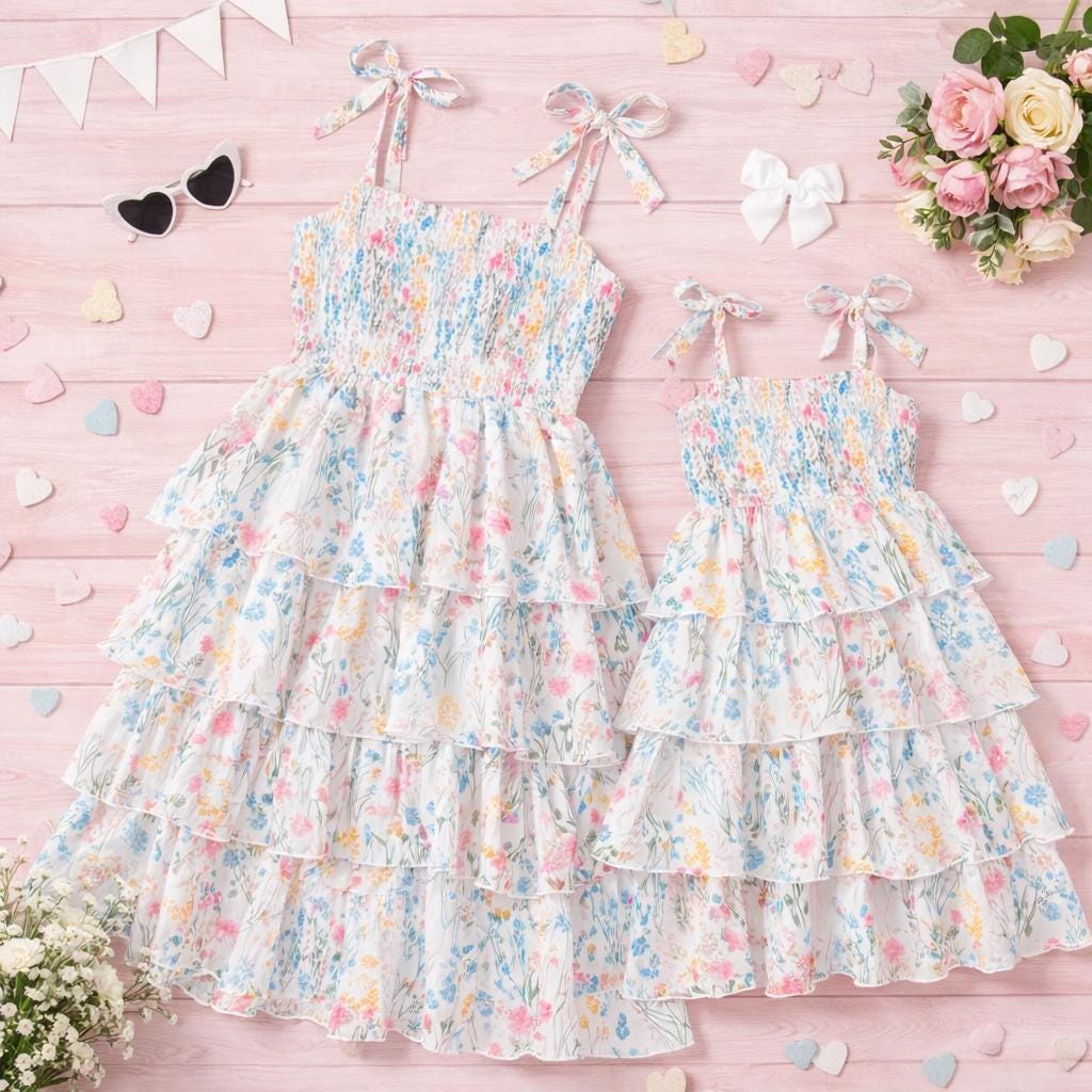 Mommy and Me Matching Dresses, Spring Floral Ruffle Dress, Mother Daughter Outfit, Easter Dress, Family Photos Outfit, Baby Girl Dress