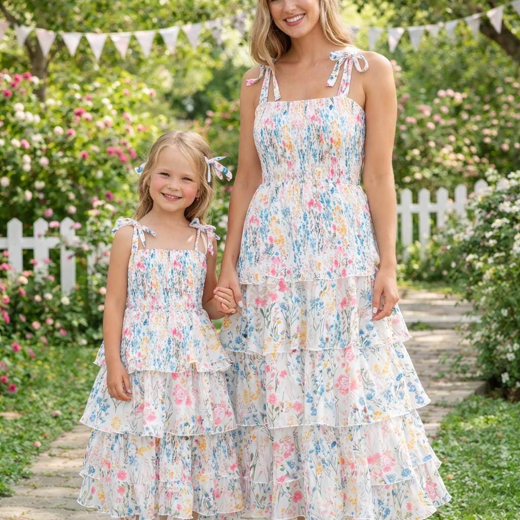 Mommy and Me Matching Dresses, Spring Floral Ruffle Dress, Mother Daughter Outfit, Easter Dress, Family Photos Outfit, Baby Girl Dress