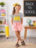 RESTOCKED! Girls Pink Striped Glitter Pencil Short Set, Toddler Back to School Outfit, First Day of School Outfit, Pencil Shirt & Shorts Set