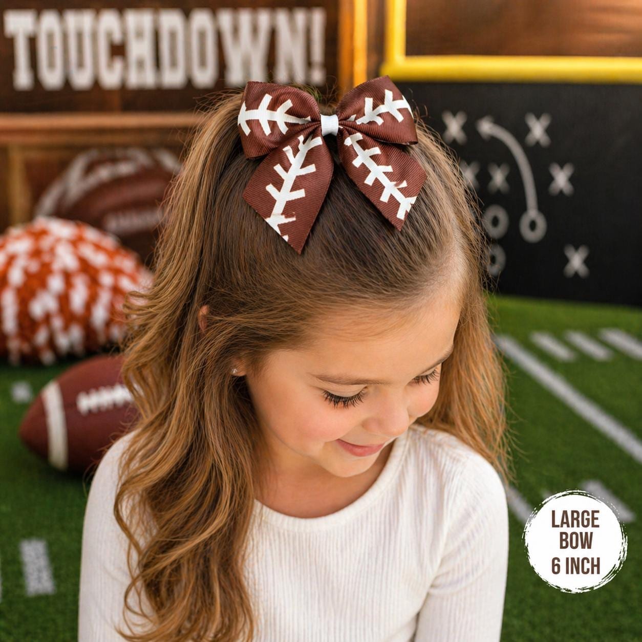 Football Hair Bows for Girls – 3” or 6” Boutique Bows, Game Day Accessories, Sports Hair Bow, Alligator Clip, Toddler & Kids Hair