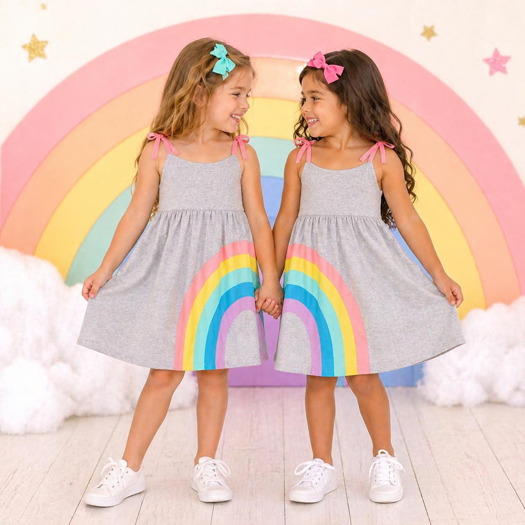 Toddler Girl Rainbow Dress – Matching Sister Outfit, Baby & Kids Gray Rainbow Dress, Best Friends Outfit, Birthday Gift