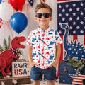 Patriotic Dinosaur Button Down Shirt for Boys | 4th of July Kids Shirt | Red White Blue Dino Outfit | Toddler Baby Sizes 6M–16Y