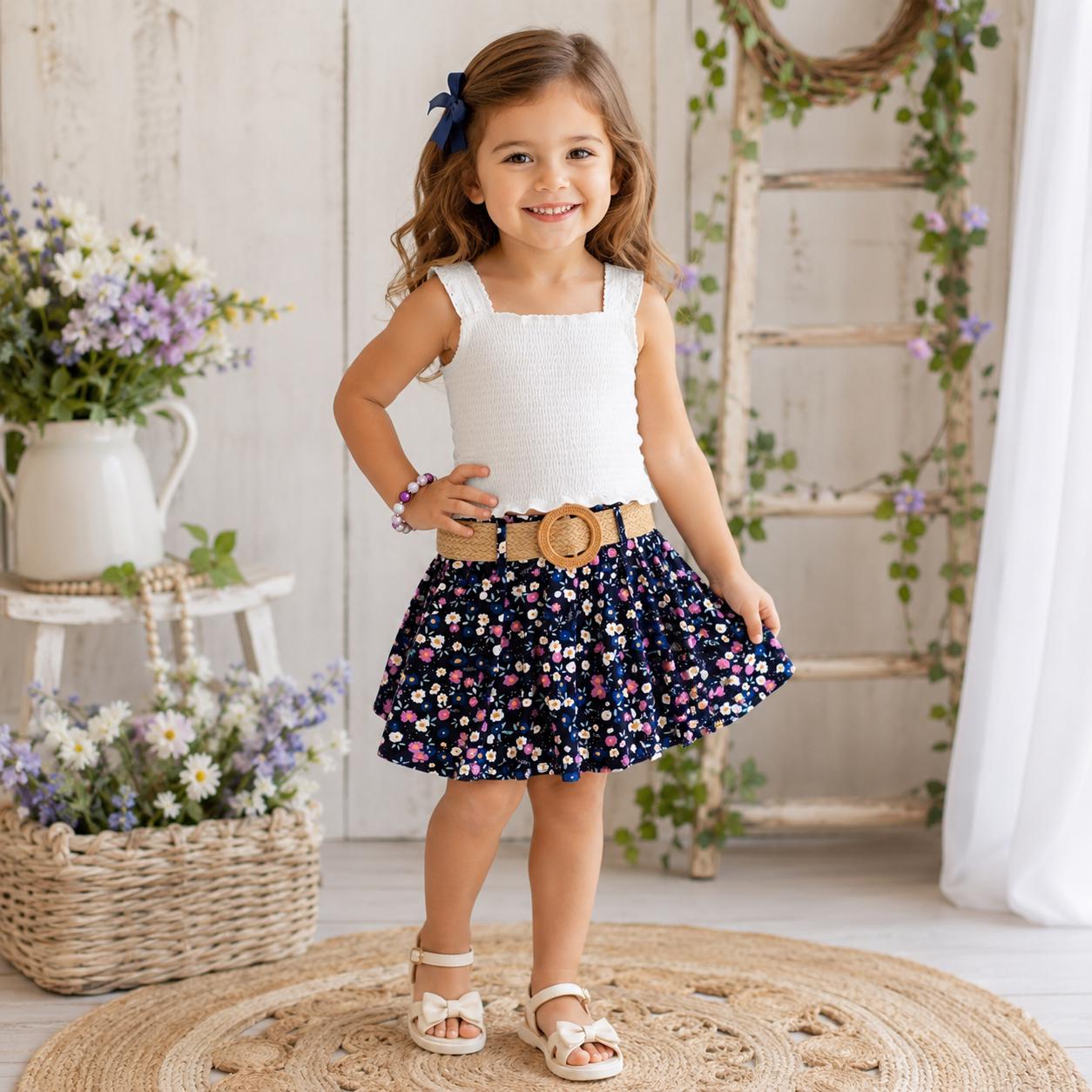 Baby Girl White Smocked Floral Skirt Set | Toddler Spring Outfit | Boutique Easter Outfit