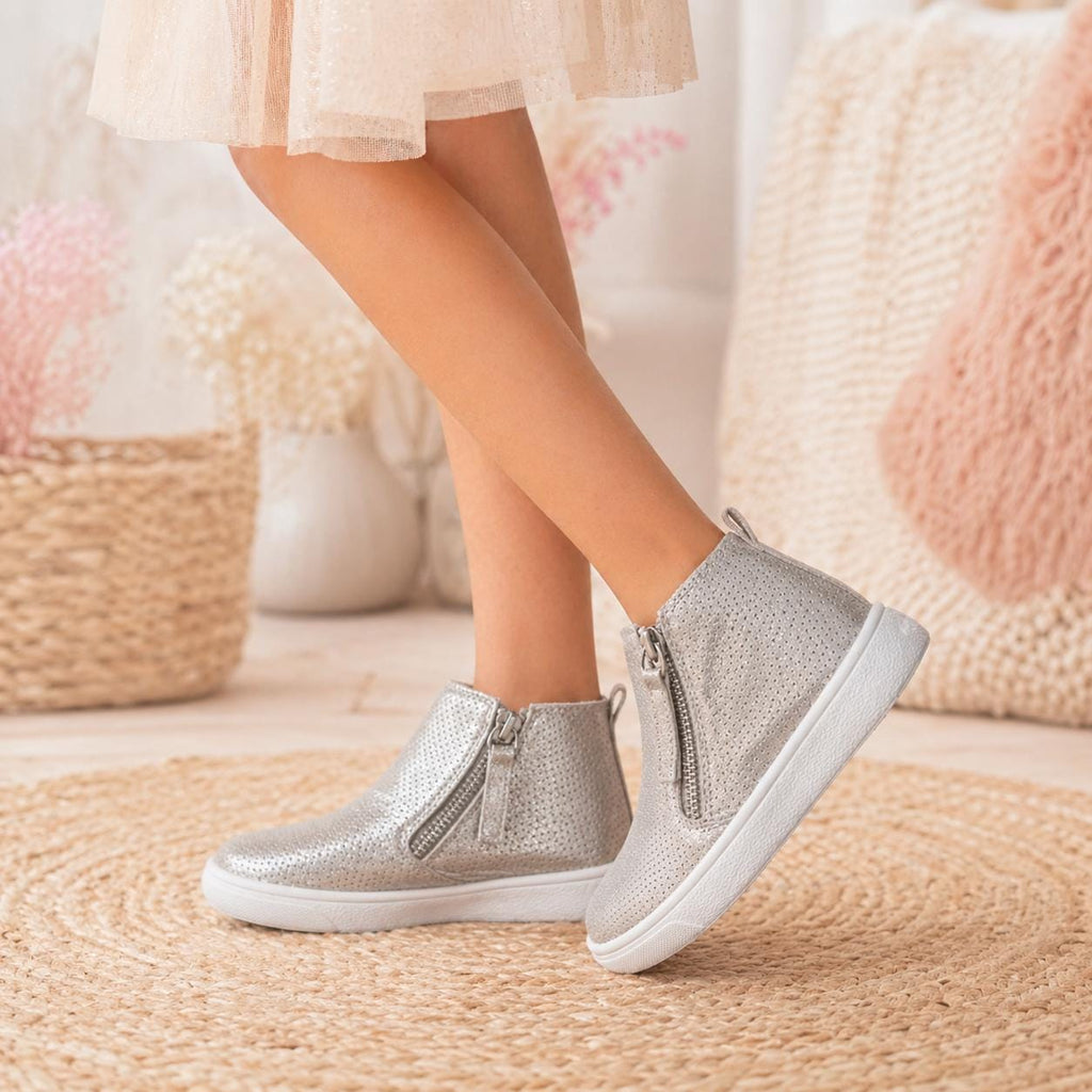 Girls Metallic Shimmer Booties | Toddler Zipper Ankle Boots | Sparkle Kids Shoes | Dressy Casual Toddler Footwear
