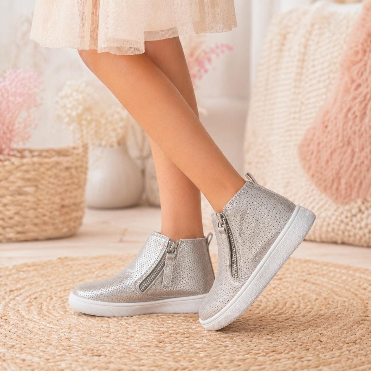 Girls Metallic Shimmer Booties | Toddler Zipper Ankle Boots | Sparkle Kids Shoes | Dressy Casual Toddler Footwear