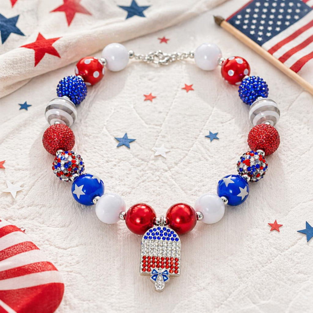 Patriotic Popsicle Bubblegum Necklace | Red White Blue Kids Necklace | 4th of July Jewelry for Girls