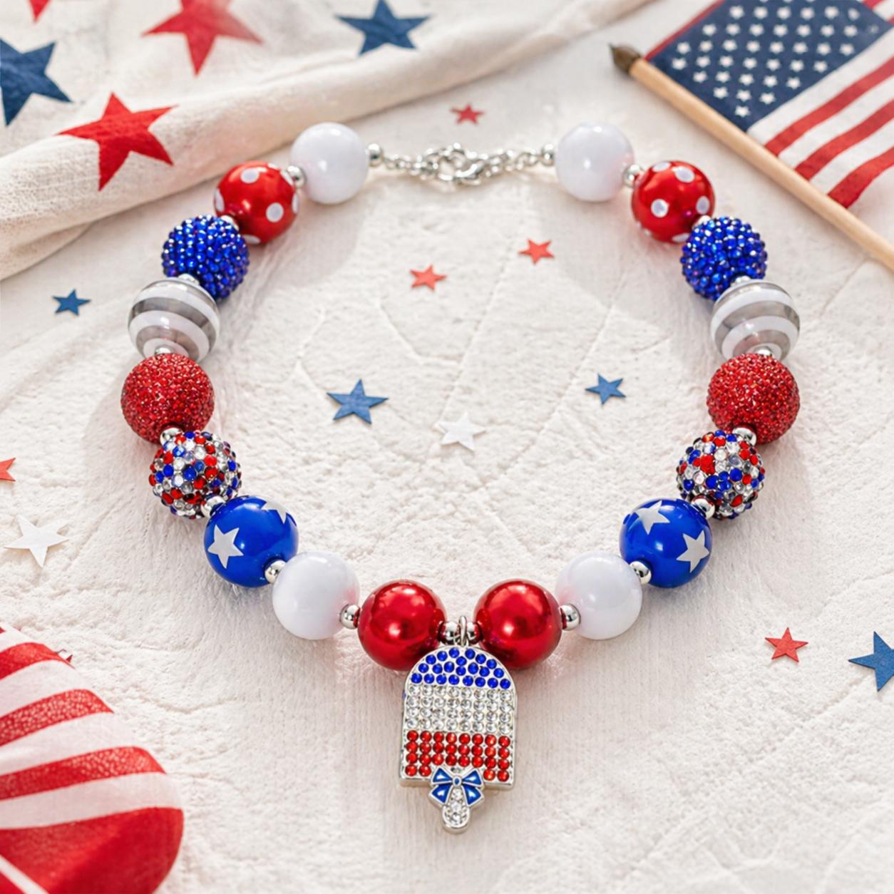Patriotic Popsicle Bubblegum Necklace | Red White Blue Kids Necklace | 4th of July Jewelry for Girls