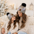 Mommy & Me Silver Sparkle Beanie Set – Matching Mom and Baby Hat – Metallic Knit Winter Hats