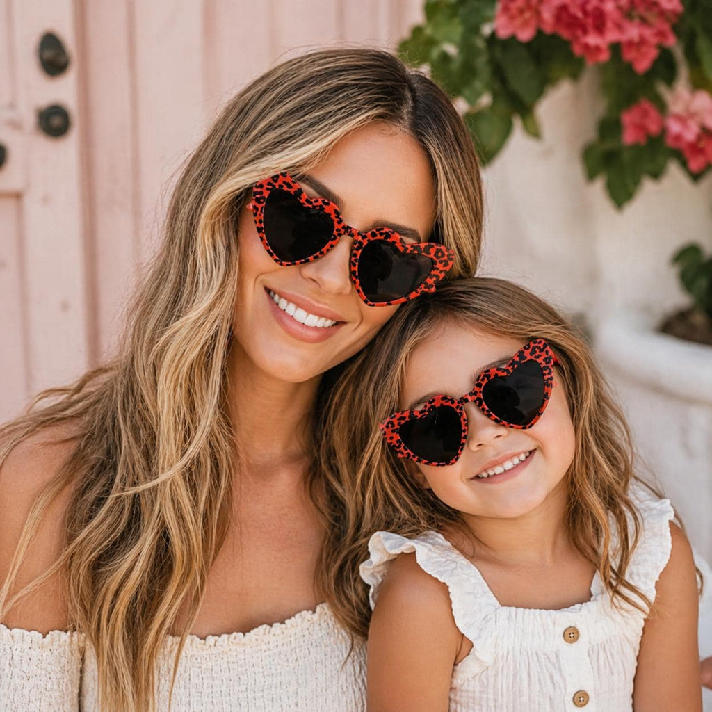 Mommy and Me Heart Sunglasses – Cheetah Print Matching Sunnies – Women & Kids – Multiple Colors