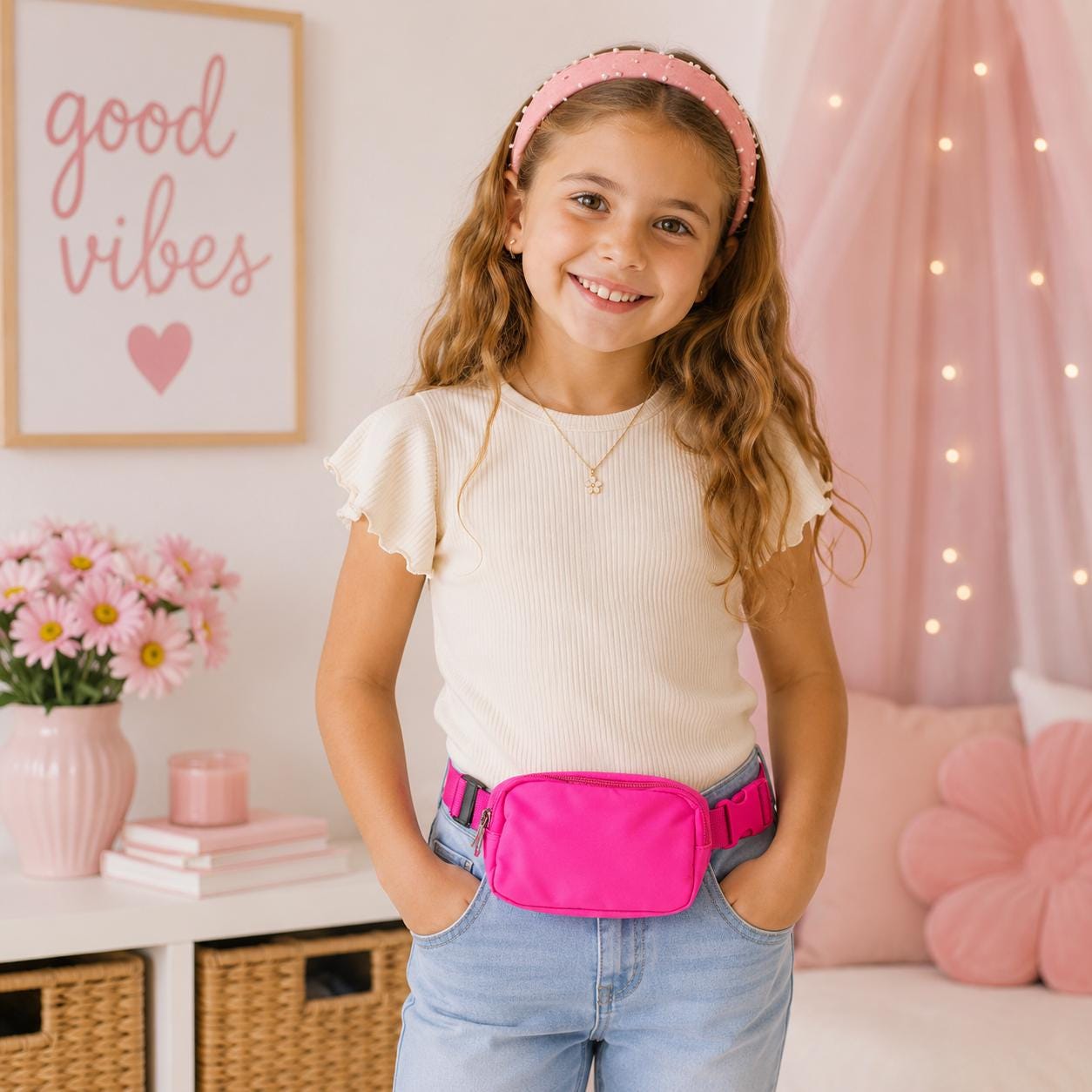 RESTOCKED Kids Belt Bag | Varsity Patch Fanny Pack for Girls | Hot Pink, Black, Teal, Red, Ivory & More | Trendy Waist Bag