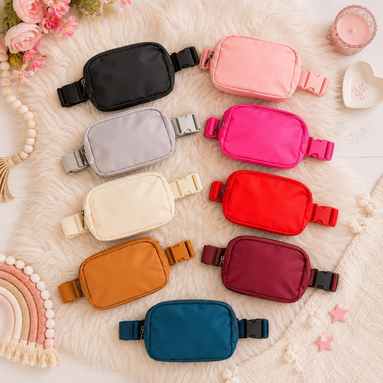 RESTOCKED Kids Belt Bag | Varsity Patch Fanny Pack for Girls | Hot Pink, Black, Teal, Red, Ivory & More | Trendy Waist Bag